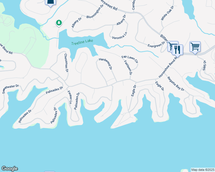 map of restaurants, bars, coffee shops, grocery stores, and more near 498 Hardwood Dr in Village of Four Seasons