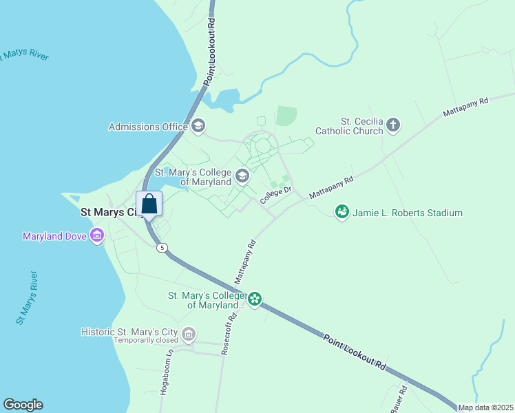 map of restaurants, bars, coffee shops, grocery stores, and more near East Fishers Road in Saint Marys City