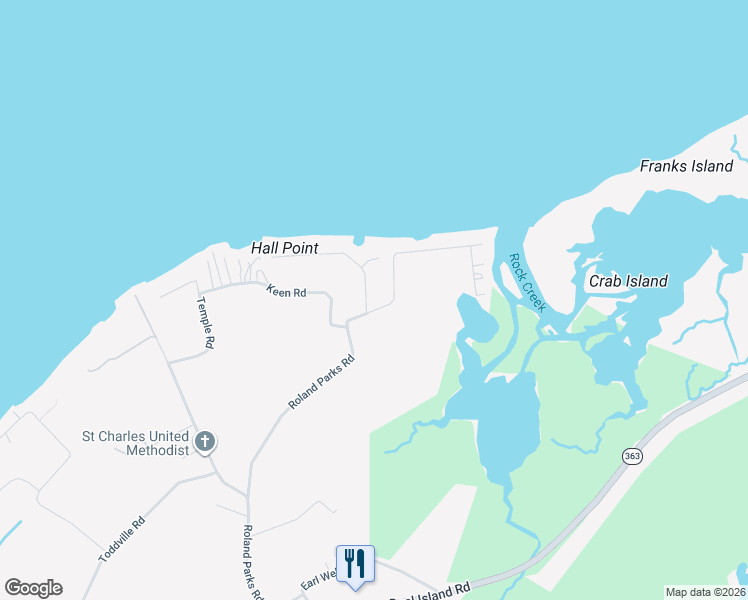 map of restaurants, bars, coffee shops, grocery stores, and more near 11060 Roland Parks Road in Deal Island Historic District