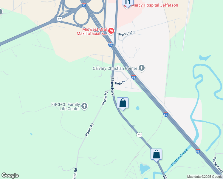 map of restaurants, bars, coffee shops, grocery stores, and more near 1603 Plattin Rd in Festus
