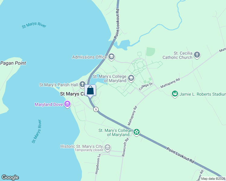 map of restaurants, bars, coffee shops, grocery stores, and more near in Saint Marys City