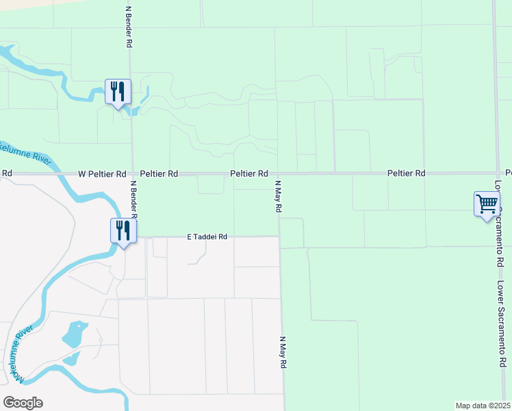 map of restaurants, bars, coffee shops, grocery stores, and more near 22271 North May Road in Acampo