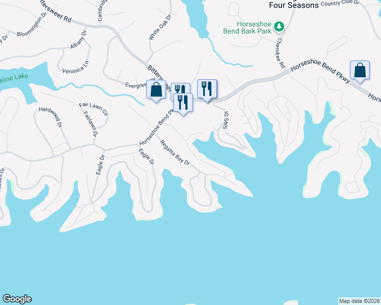map of restaurants, bars, coffee shops, grocery stores, and more near 277 Bristol Bay Drive in Lake Ozark