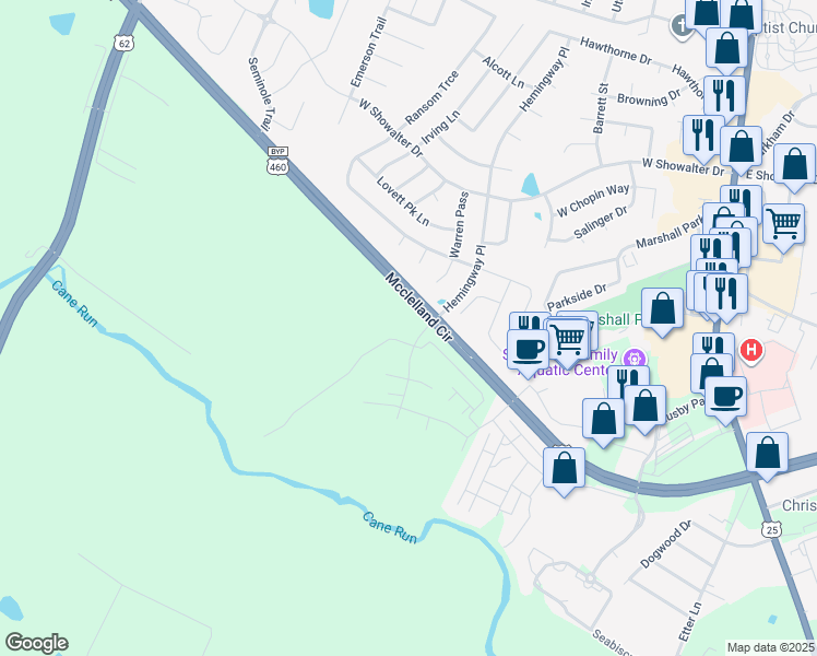map of restaurants, bars, coffee shops, grocery stores, and more near 300 Mcclelland Circle in Georgetown