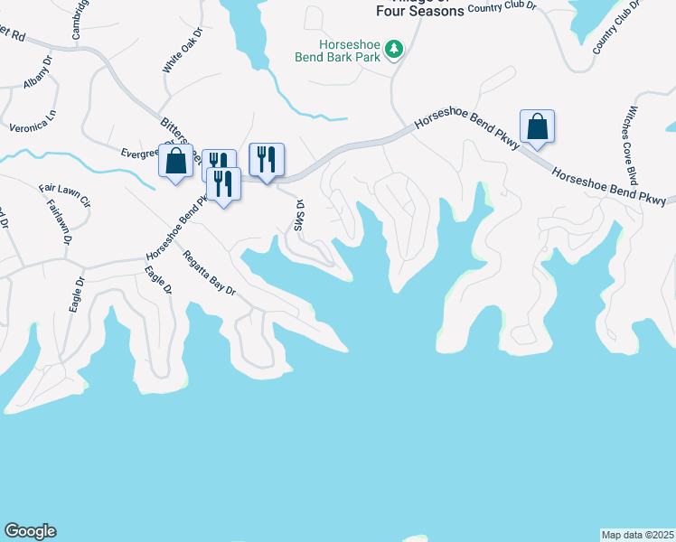 map of restaurants, bars, coffee shops, grocery stores, and more near in Village of Four Seasons