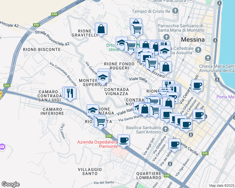 map of restaurants, bars, coffee shops, grocery stores, and more near 3 Via Gelone in Messina