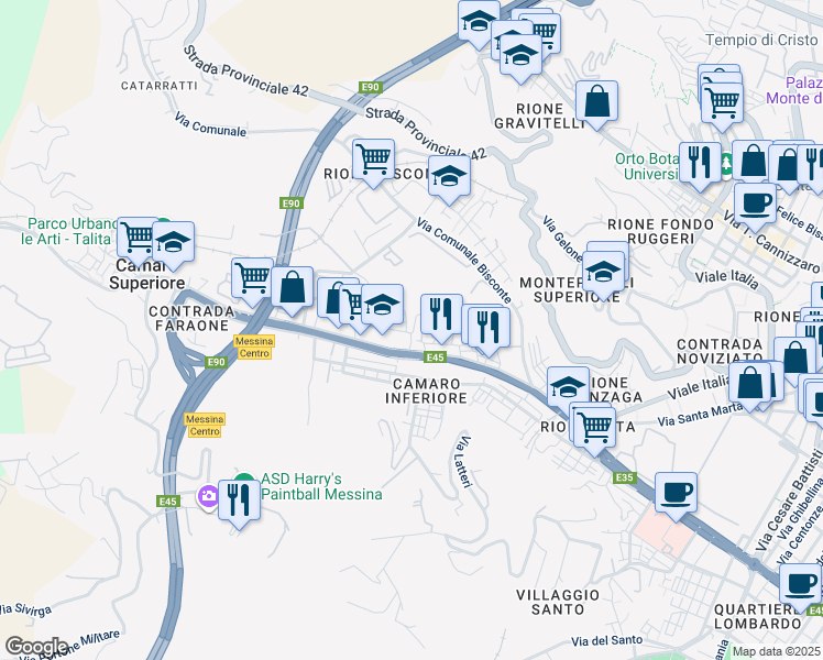 map of restaurants, bars, coffee shops, grocery stores, and more near 6 Via Gaetano Stefanori in Messina