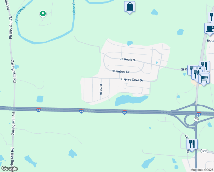 map of restaurants, bars, coffee shops, grocery stores, and more near 3001 Barlows Brook Road in Shelbyville