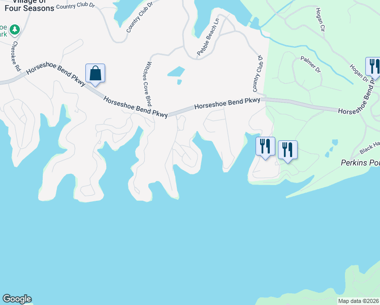 map of restaurants, bars, coffee shops, grocery stores, and more near Circle Edge Drive in Village of Four Seasons