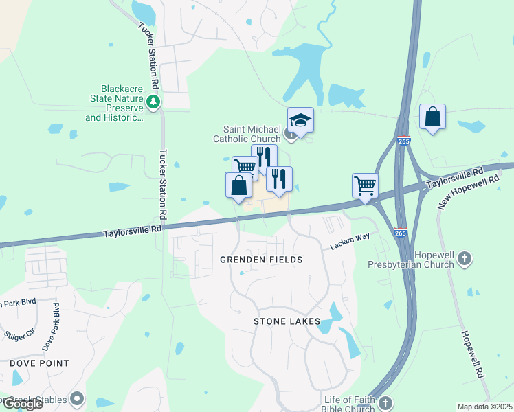 map of restaurants, bars, coffee shops, grocery stores, and more near in Louisville