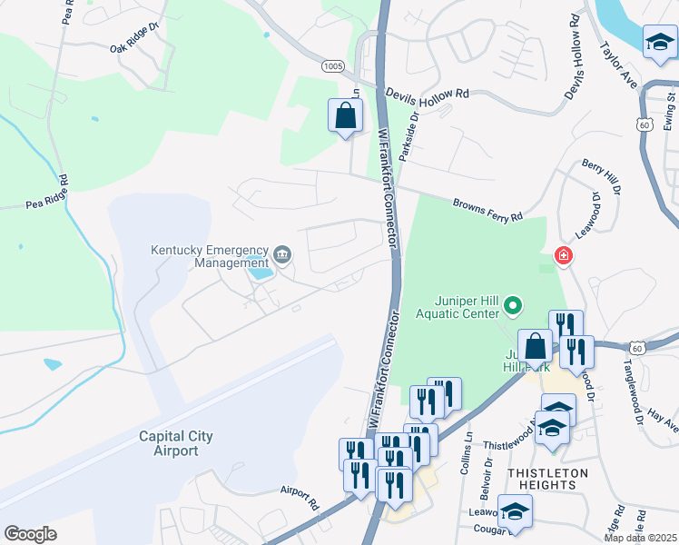map of restaurants, bars, coffee shops, grocery stores, and more near in Frankfort