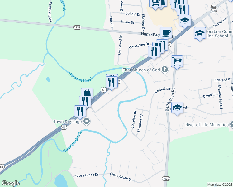 map of restaurants, bars, coffee shops, grocery stores, and more near 122 Bourbon Hills Drive in Paris