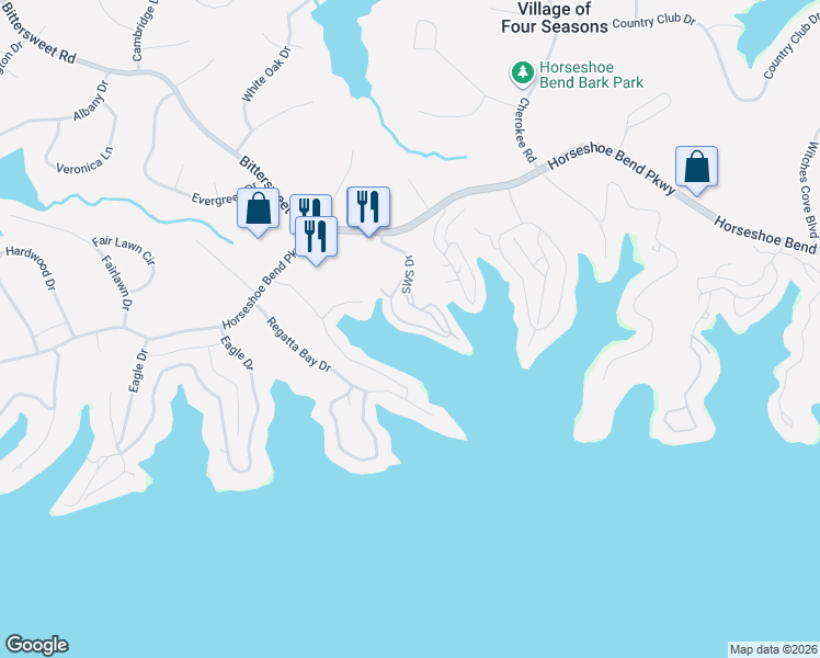 map of restaurants, bars, coffee shops, grocery stores, and more near 150 Sws Drive in Lake Ozark