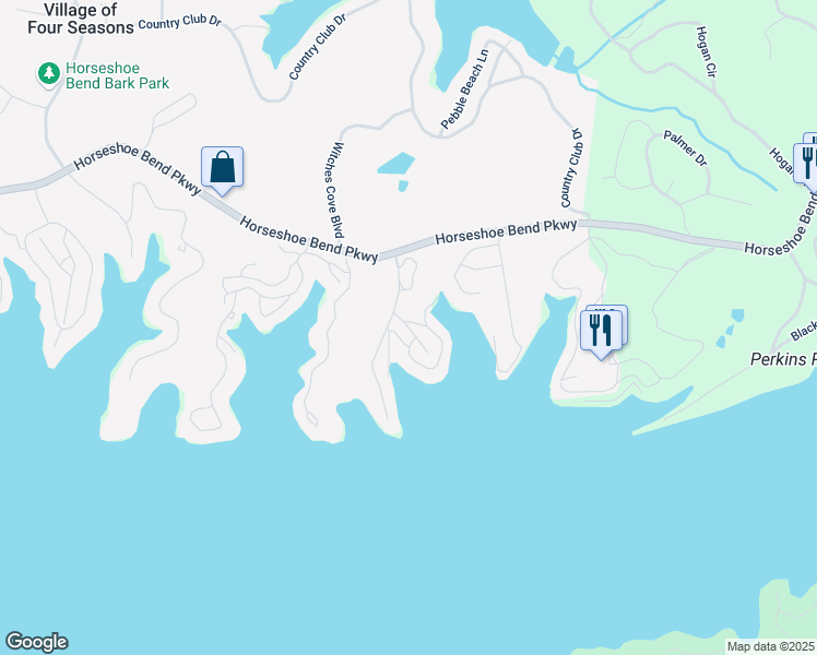 map of restaurants, bars, coffee shops, grocery stores, and more near 35 Water's Edge Court in Village of Four Seasons