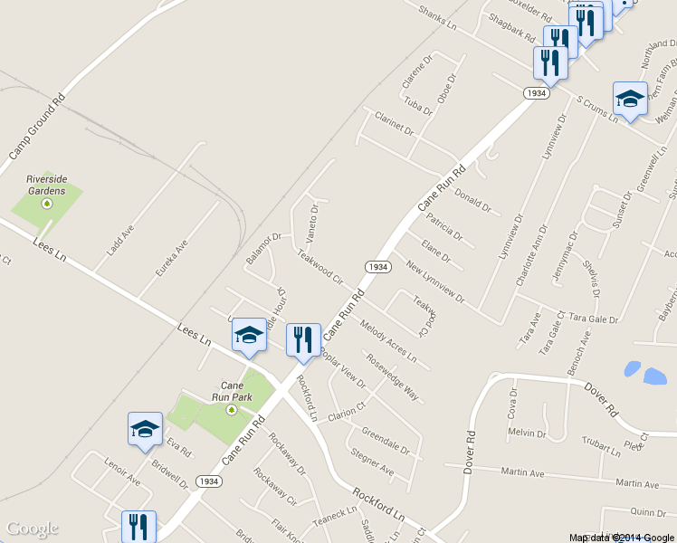 map of restaurants, bars, coffee shops, grocery stores, and more near 3310 Teakwood Circle in Louisville