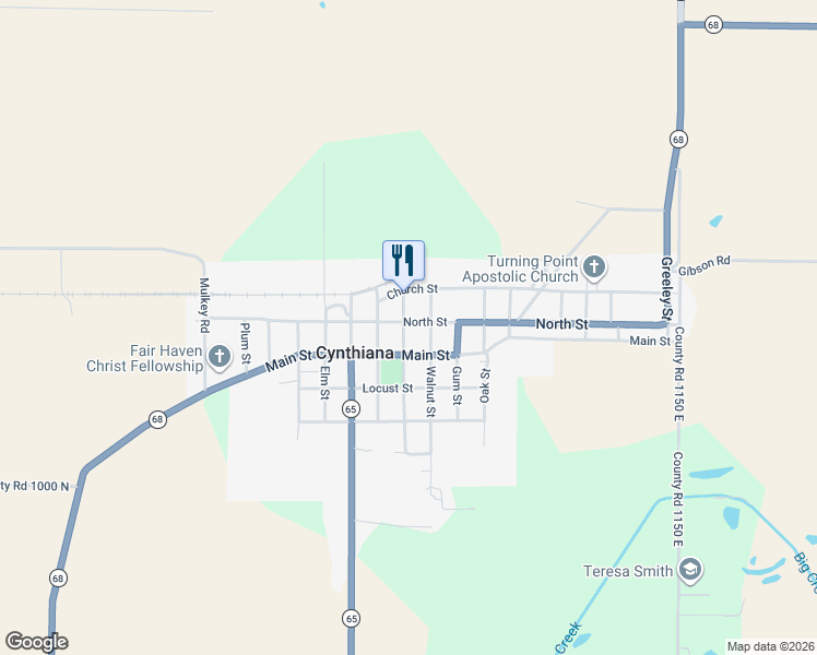 map of restaurants, bars, coffee shops, grocery stores, and more near 10421 Whiting Street in Cynthiana
