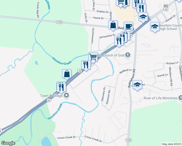 map of restaurants, bars, coffee shops, grocery stores, and more near 122 Bourbon Hills Drive in Paris