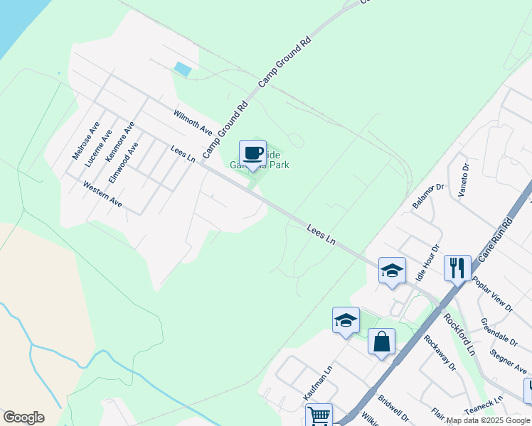 map of restaurants, bars, coffee shops, grocery stores, and more near 3500 Lees Lane in Louisville