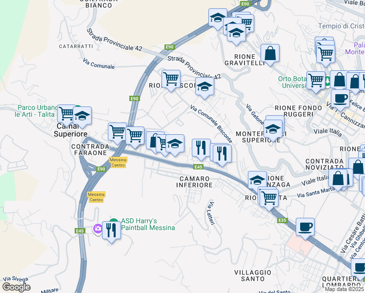 map of restaurants, bars, coffee shops, grocery stores, and more near 6 Via Gaetano Stefanori in Messina