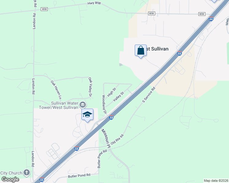 map of restaurants, bars, coffee shops, grocery stores, and more near 4732 High Street in Sullivan