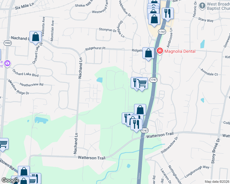 map of restaurants, bars, coffee shops, grocery stores, and more near 4110 Spring Park Lane in Louisville