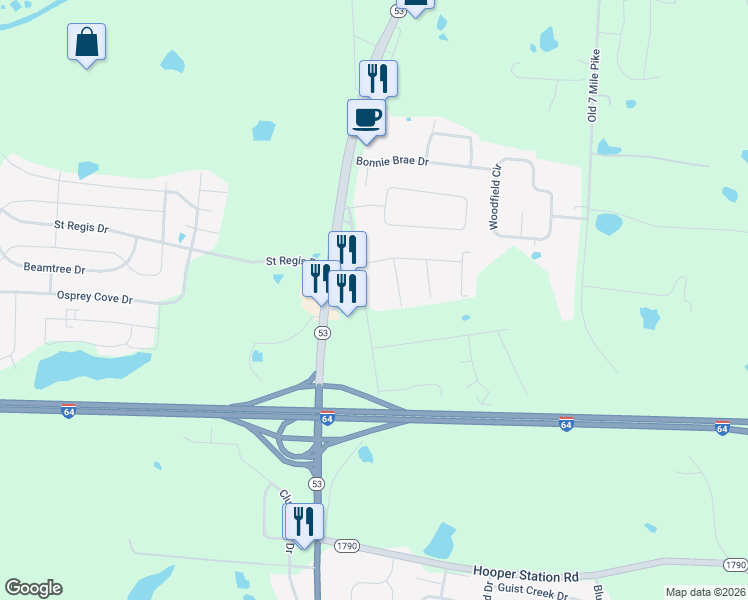 map of restaurants, bars, coffee shops, grocery stores, and more near 532 Catalpa Lane in Shelbyville