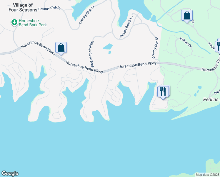 map of restaurants, bars, coffee shops, grocery stores, and more near 35 Water's Edge Court in Village of Four Seasons