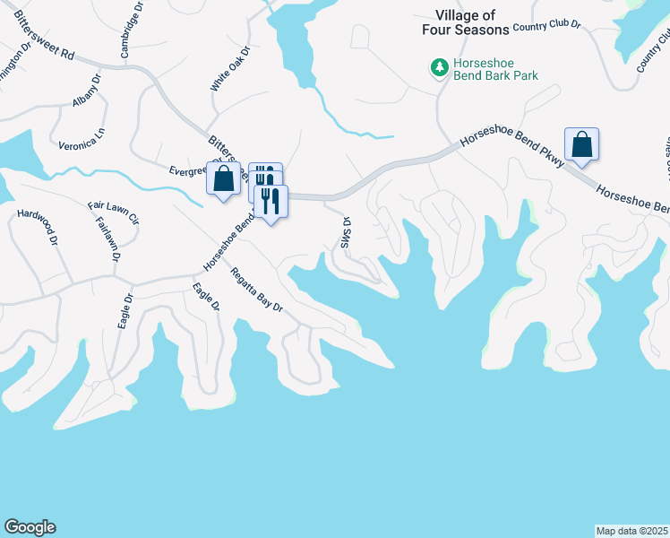 map of restaurants, bars, coffee shops, grocery stores, and more near 150 Sws Drive in Lake Ozark
