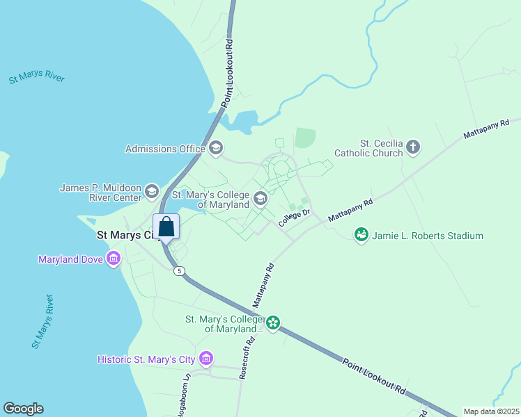 map of restaurants, bars, coffee shops, grocery stores, and more near 47645 College Drive in Saint Marys City