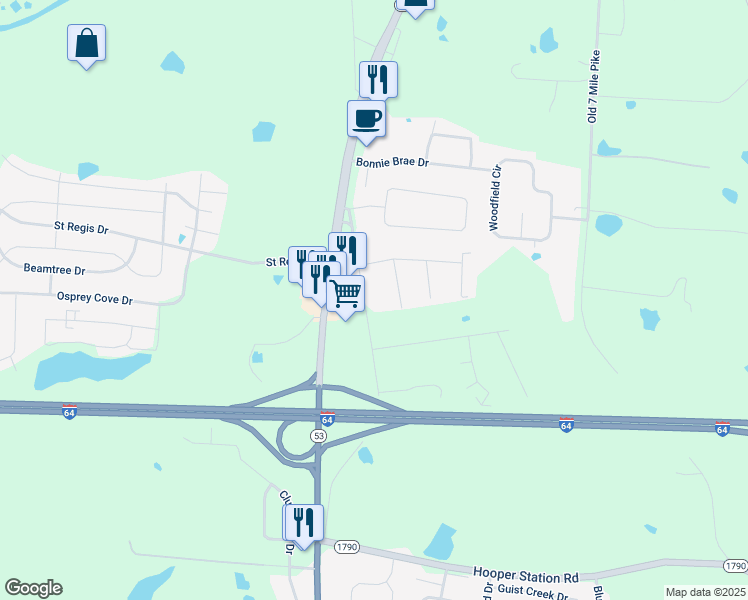 map of restaurants, bars, coffee shops, grocery stores, and more near 532 Catalpa Lane in Shelbyville