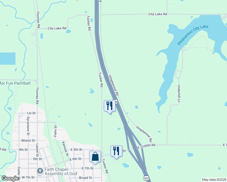 map of restaurants, bars, coffee shops, grocery stores, and more near 11181 Kansas 52 Scenic in Pleasanton