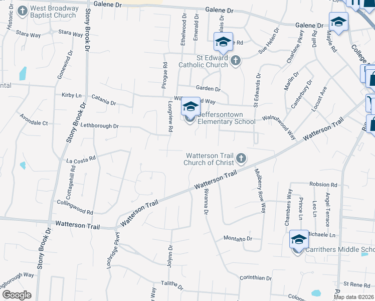 map of restaurants, bars, coffee shops, grocery stores, and more near 9313 Le Beau Court in Louisville