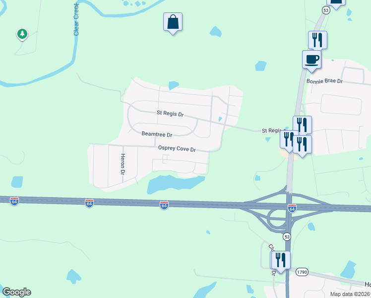 map of restaurants, bars, coffee shops, grocery stores, and more near 2049 Osprey Cove Drive in Shelbyville