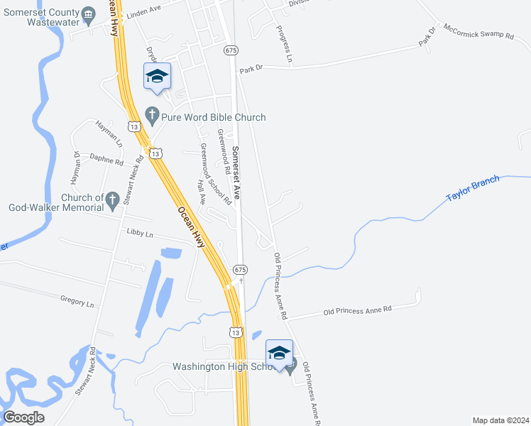 map of restaurants, bars, coffee shops, grocery stores, and more near 11210 Old Princess Anne Road in Princess Anne