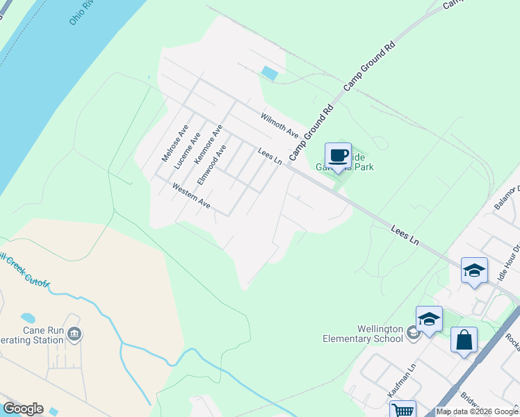 map of restaurants, bars, coffee shops, grocery stores, and more near 6611 Flagler Avenue in Louisville