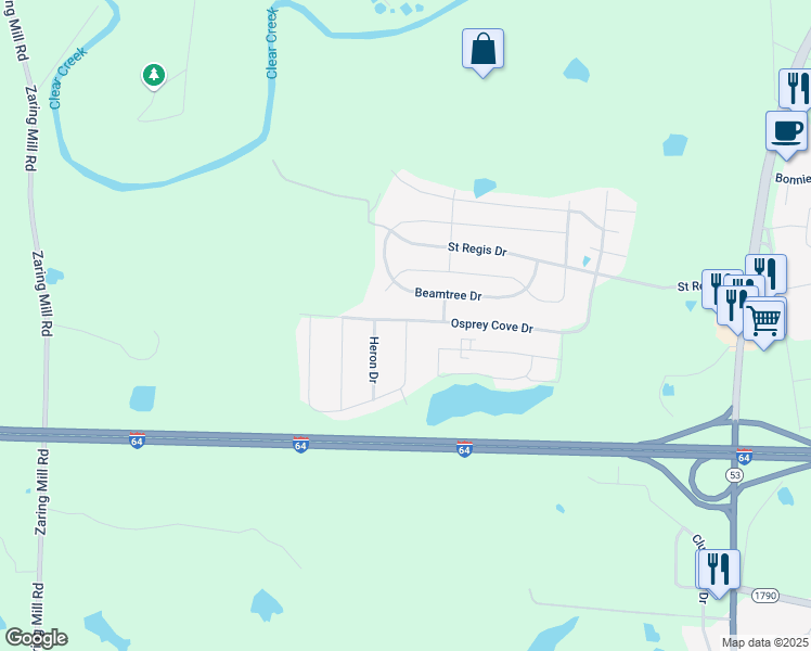 map of restaurants, bars, coffee shops, grocery stores, and more near 3001 Barlows Brook Road in Shelbyville