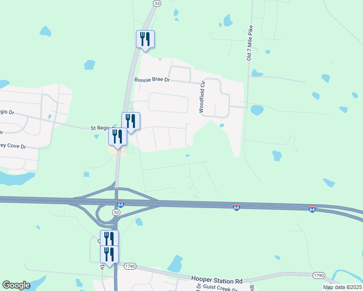 map of restaurants, bars, coffee shops, grocery stores, and more near 499 Thomas Way in Shelbyville