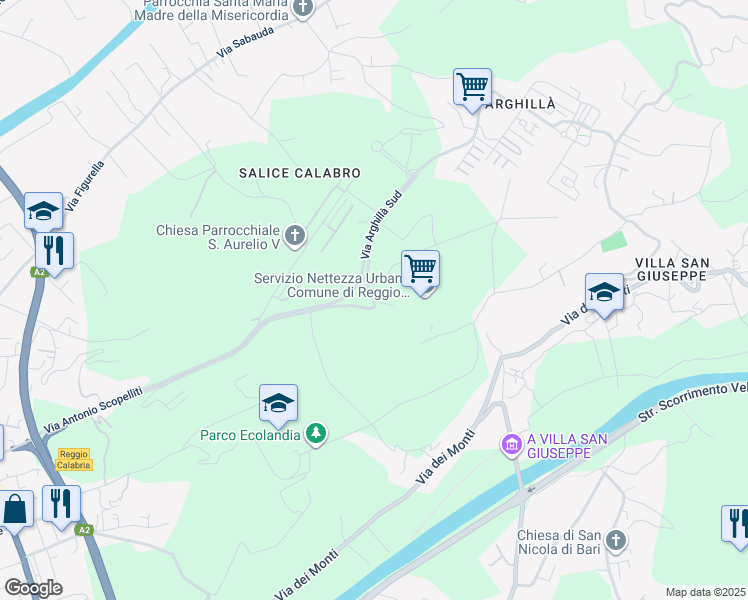 map of restaurants, bars, coffee shops, grocery stores, and more near 1 Via Arghillà Sud in Reggio Calabria