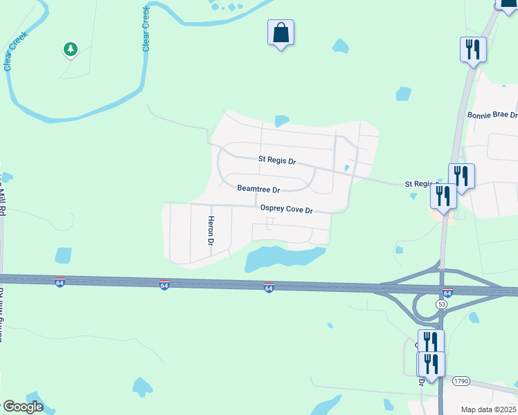 map of restaurants, bars, coffee shops, grocery stores, and more near 2061 Osprey Cove Drive in Shelbyville