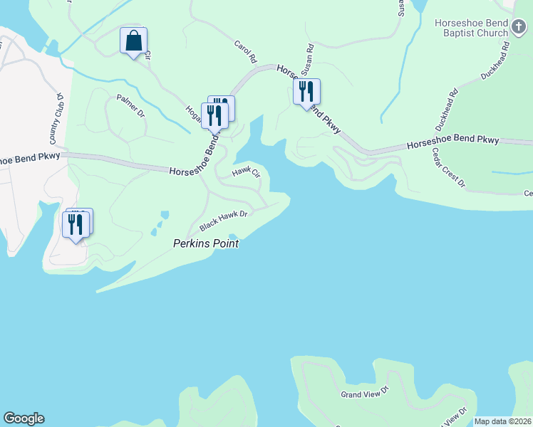 map of restaurants, bars, coffee shops, grocery stores, and more near 16 Hawk Hill Court in Lake Ozark