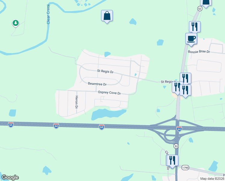 map of restaurants, bars, coffee shops, grocery stores, and more near 2049 Osprey Cove Drive in Shelbyville
