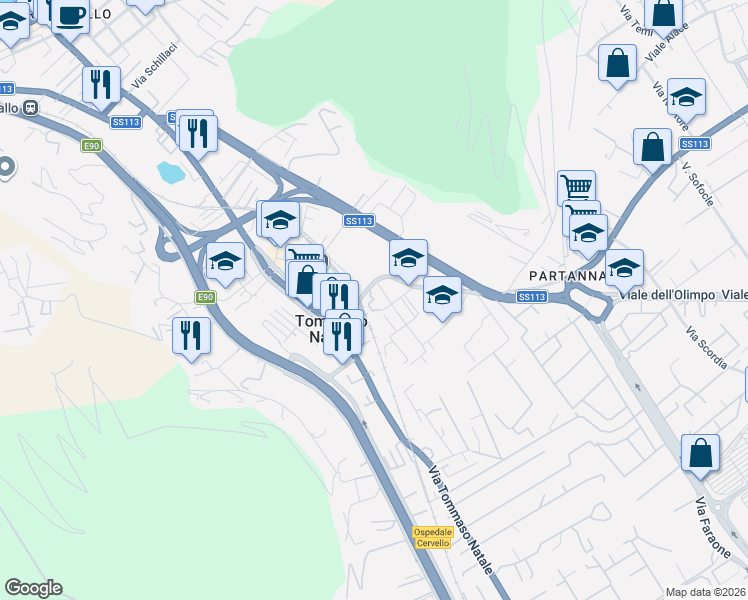 map of restaurants, bars, coffee shops, grocery stores, and more near 31 Via Platani in Palermo