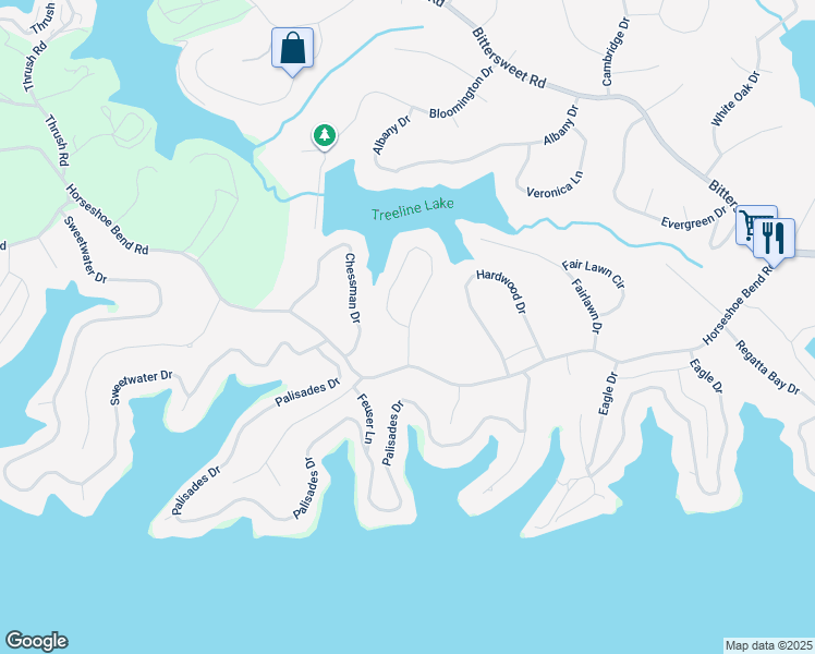 map of restaurants, bars, coffee shops, grocery stores, and more near 34 Scarsdale Circle in Village of Four Seasons