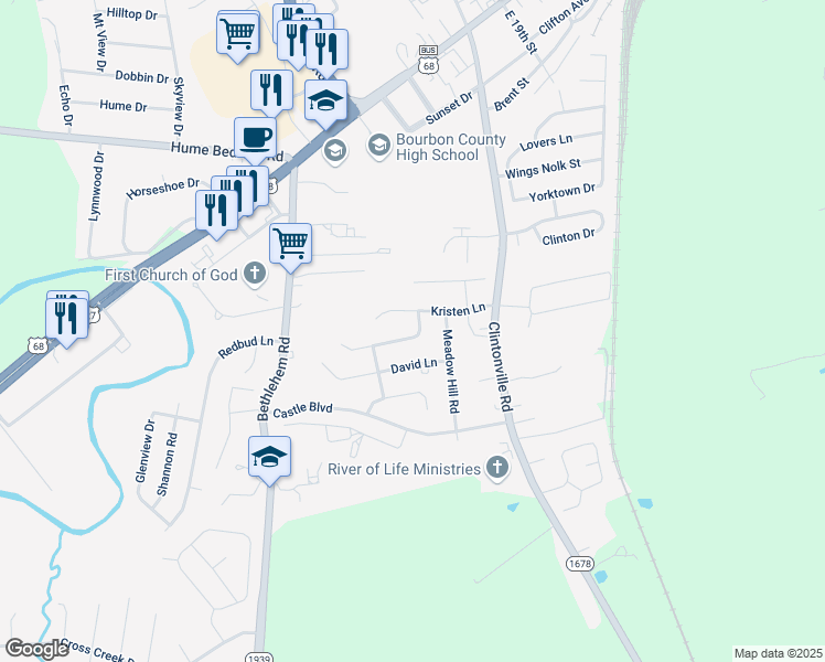 map of restaurants, bars, coffee shops, grocery stores, and more near 656 David Lane in Paris