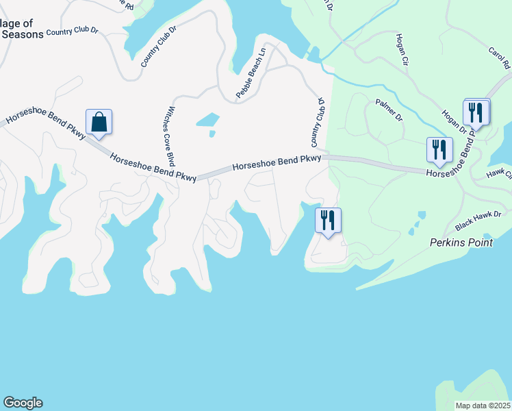 map of restaurants, bars, coffee shops, grocery stores, and more near Circle Edge Drive in Village of Four Seasons