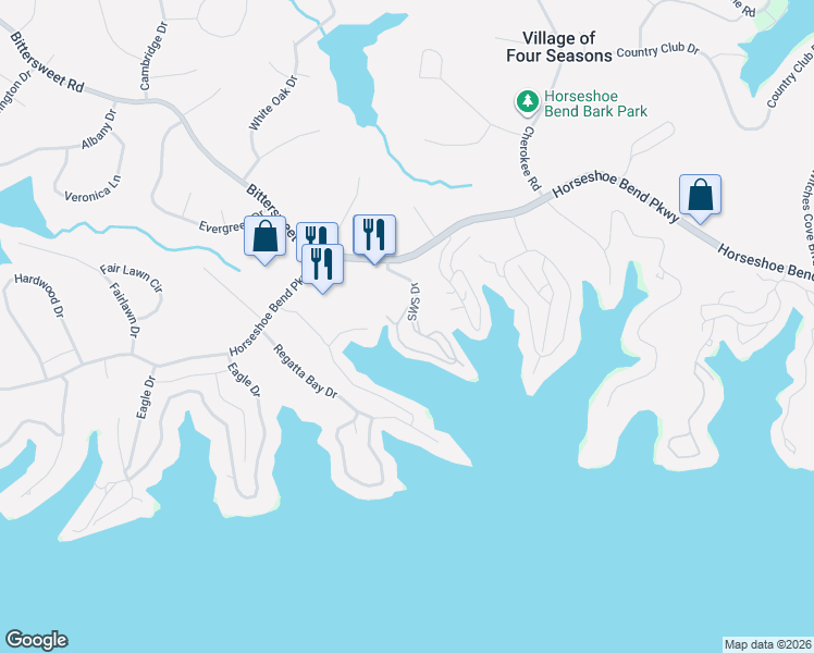 map of restaurants, bars, coffee shops, grocery stores, and more near 150 Sws Drive in Lake Ozark