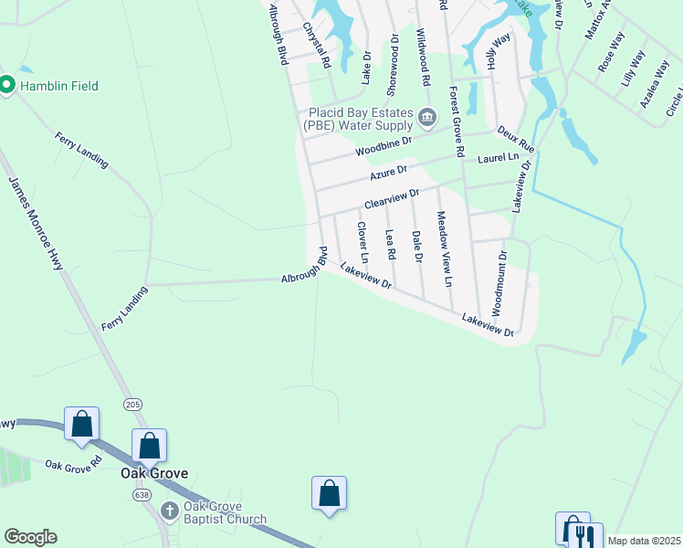 map of restaurants, bars, coffee shops, grocery stores, and more near 138 Lakeview Drive in Colonial Beach