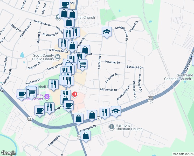 map of restaurants, bars, coffee shops, grocery stores, and more near 1336B Liberty Drive in Georgetown