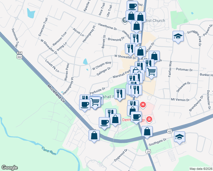 map of restaurants, bars, coffee shops, grocery stores, and more near 1009 Marshall Park Drive in Georgetown