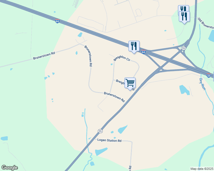 map of restaurants, bars, coffee shops, grocery stores, and more near 121 Breighton Circle in Shelbyville